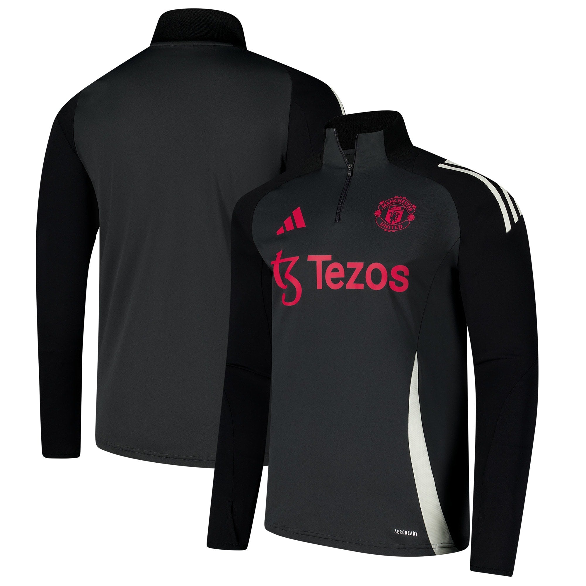 Manchester United adidas 2024/25 AEROREADY Raglan Quarter-Zip Training Top - Charcoal