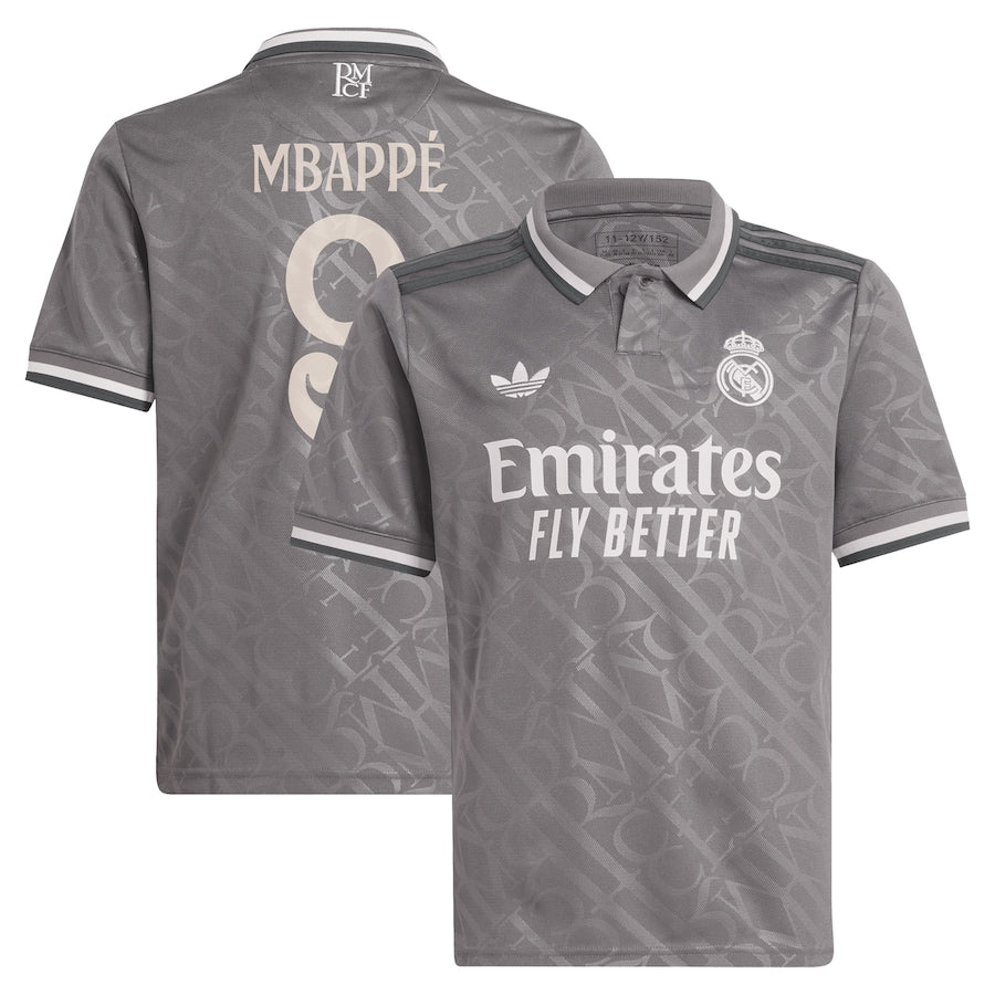 Kylian Mbappé Real Madrid adidas Originals Youth 2024/25 Third Player Jersey - Charcoal