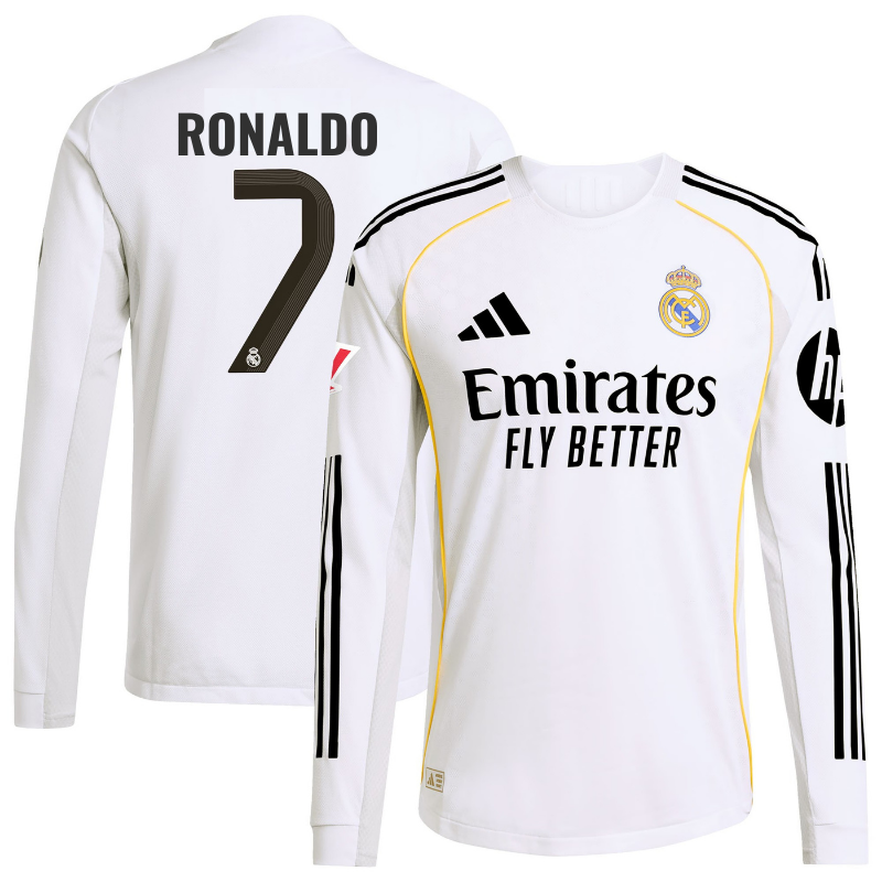 Cristiano Ronaldo 7 Real Madrid 2025/26 Home Long Sleeve Shirt - White