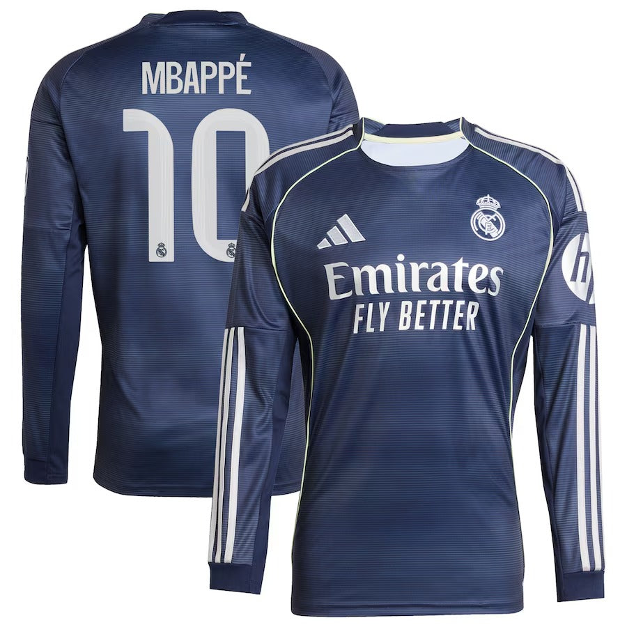 Kylian Mbappé Real Madrid Authentic 2025/26 Away Long Sleeve Player Shirt - Blue