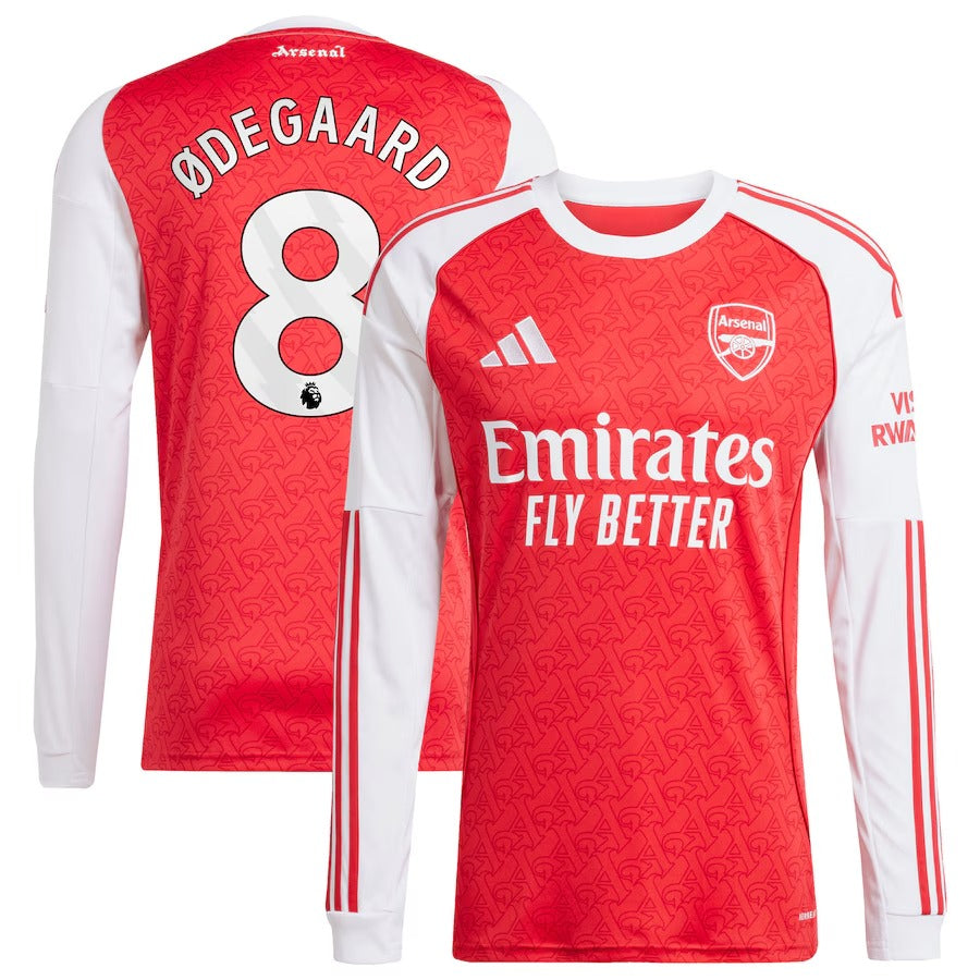 Martin Ădegaard Arsenal 2025/26 Home Long Sleeve Player Shirt - Red