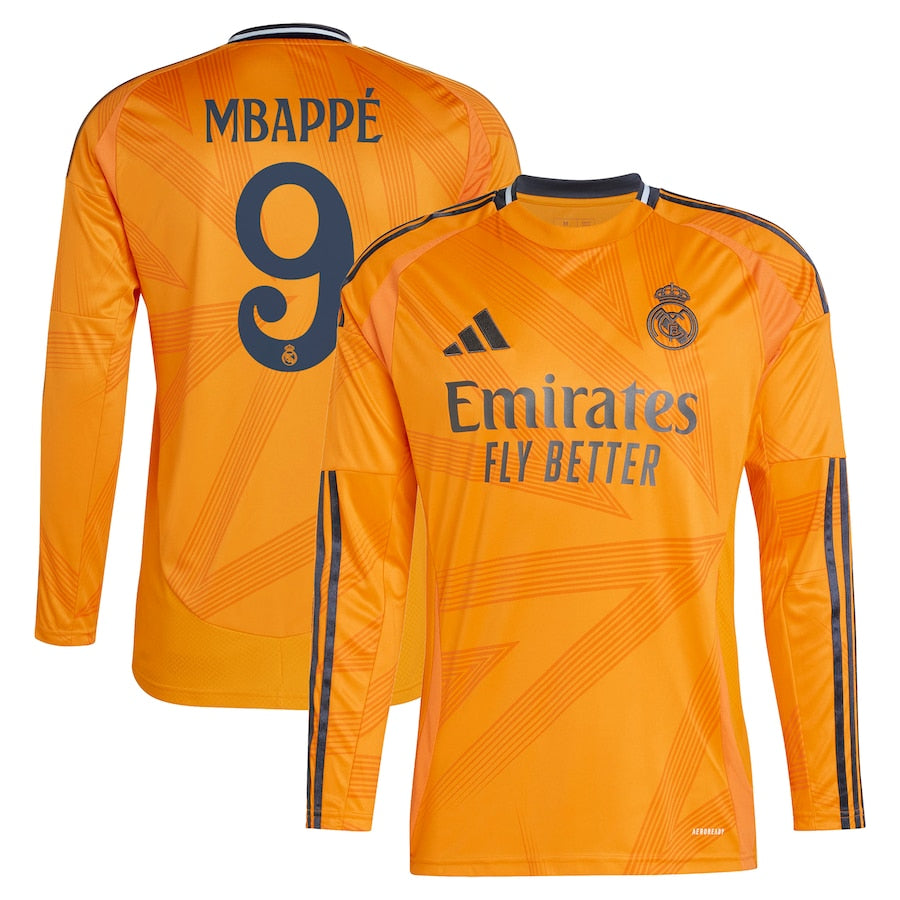Real Madrid adidas 2024/25 Away Long Sleeve Player Kylian Mbappé 9 Jersey - Orange