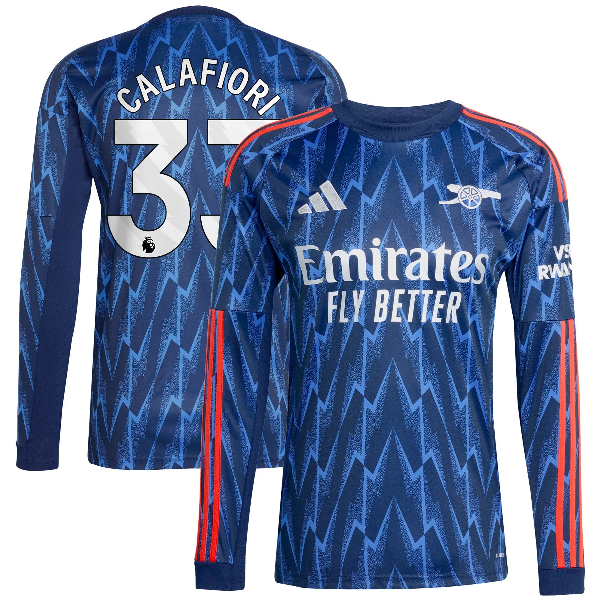 Riccardo Calafiori Arsenal 2025/26 Away Long Sleeve Player Shirt - Blue