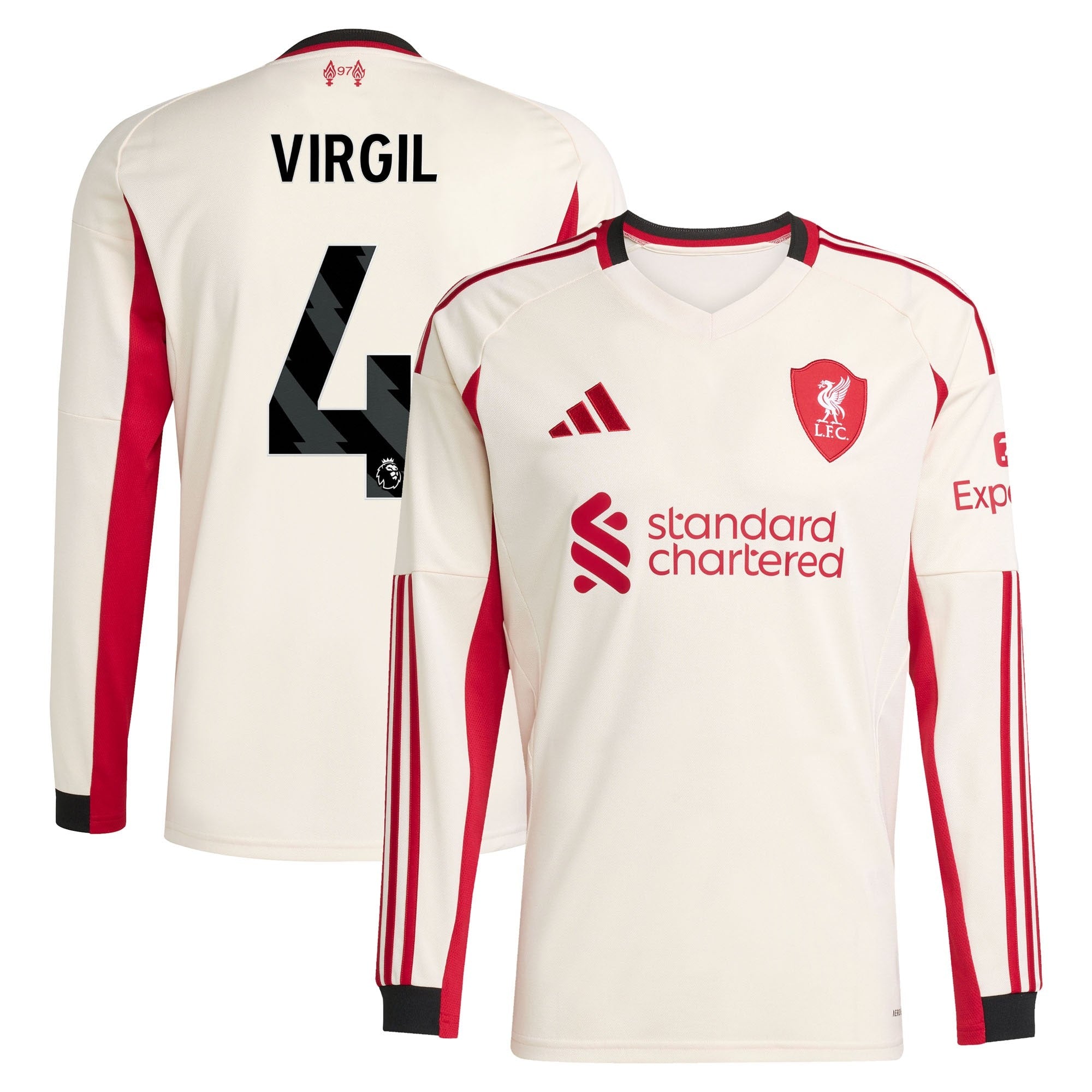 Virgil van Dijk Liverpool 2025/26 Away Long Sleeve Player Shirt - White