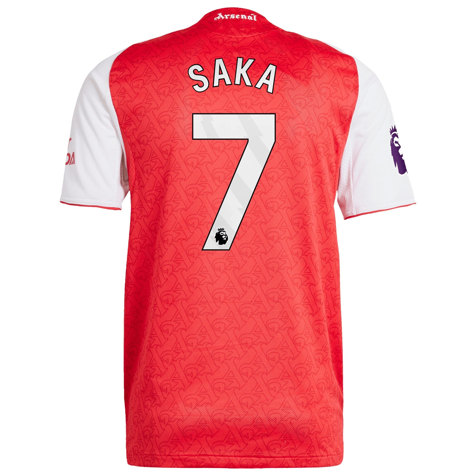 Back view of adidas Bukayo Saka Arsenal 2025 Home Jersey in red with white sleeves and number 7