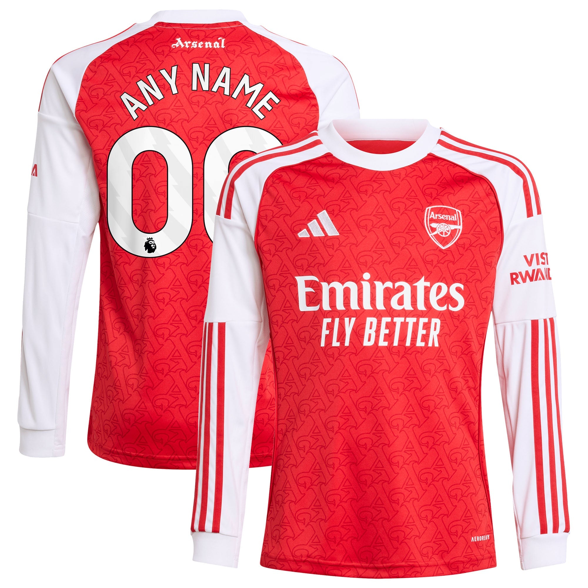 Arsenal 2026 home Adidas Custom jersey long sleeve in red and white with Emirates Fly Better logo