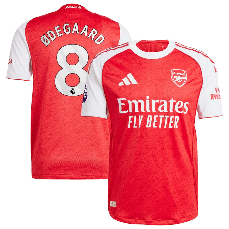 Martin Ădegaard Arsenal Adidas Home jersey 2026 in red and white with number 8 and Emirates Fly Better logo