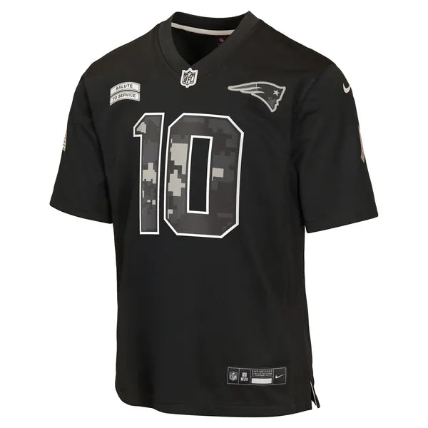 Drake Maye New England Patriots Nike Youth 2026 Salute to Service Game Jersey - Black