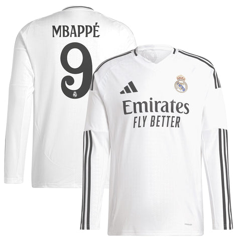 Kylian Mbappé Real Madrid adidas 2024/25 Home Long Sleeve Player Jersey - White
