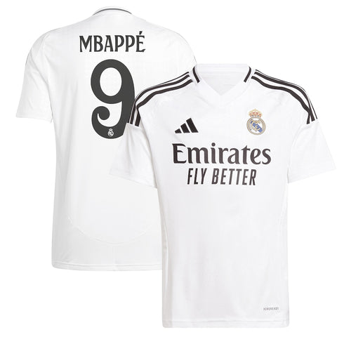Kylian Mbappé Real Madrid adidas Youth 2024/25 Home Player Jersey - White