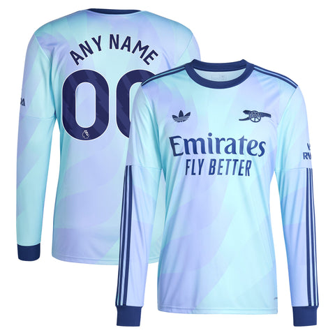 Arsenal adidas Originals 2024/25 Third Long Sleeve Custom Jersey - Aqua