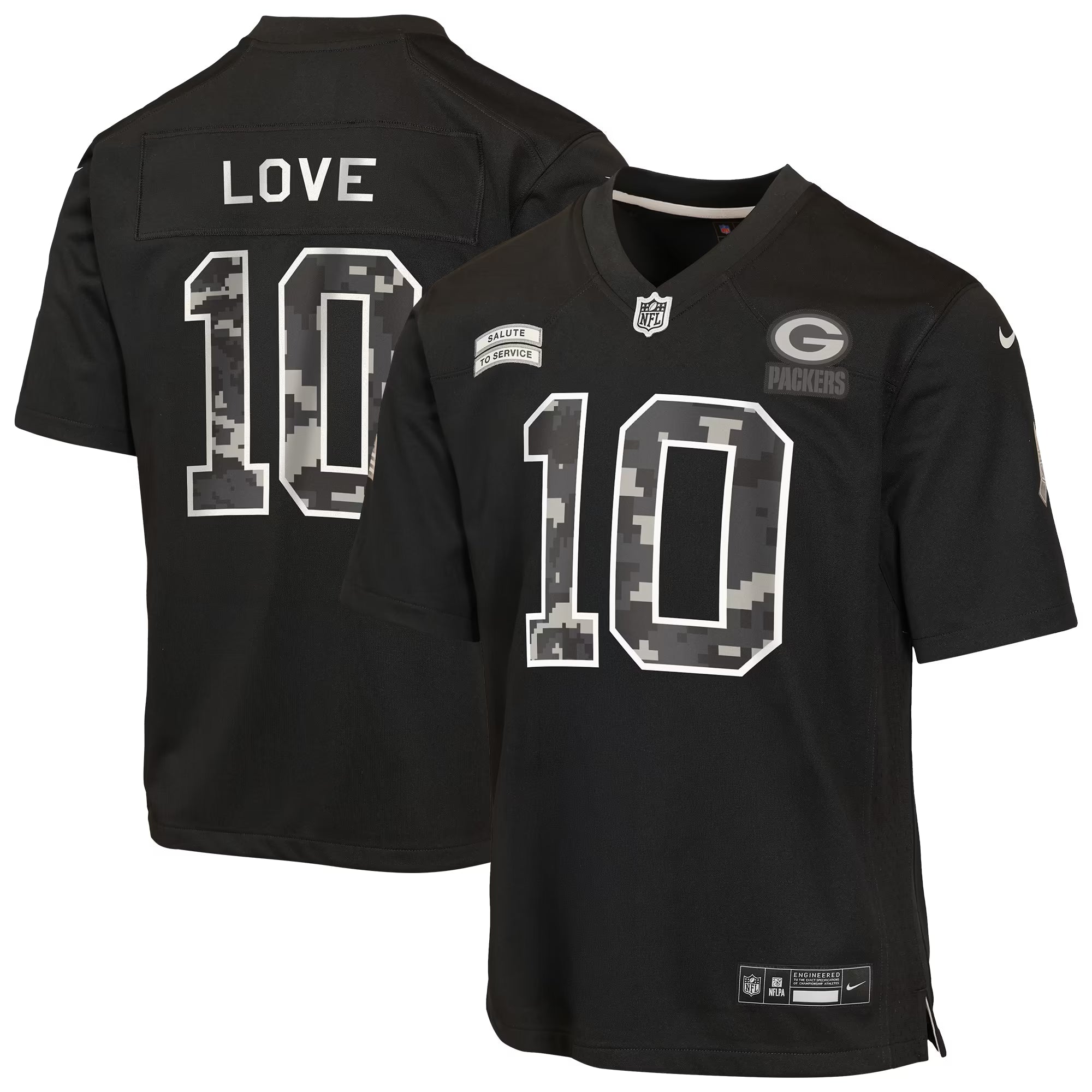 Jordan Love Green Bay Packers Nike Youth 2026 Salute to Service Game Jersey - Black