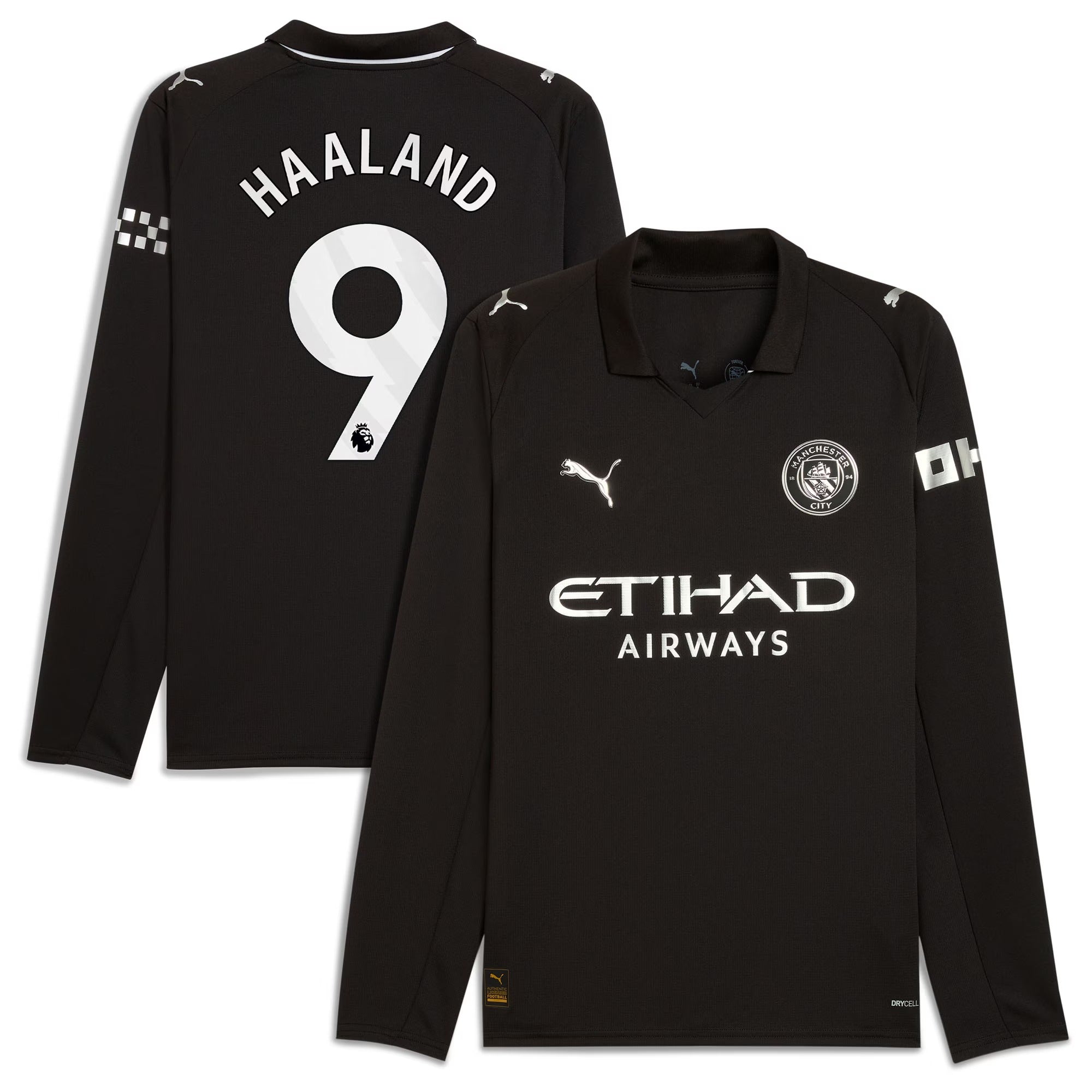 Erling Haaland Manchester City 2025/26 Away Long Sleeve Player Shirt - Black