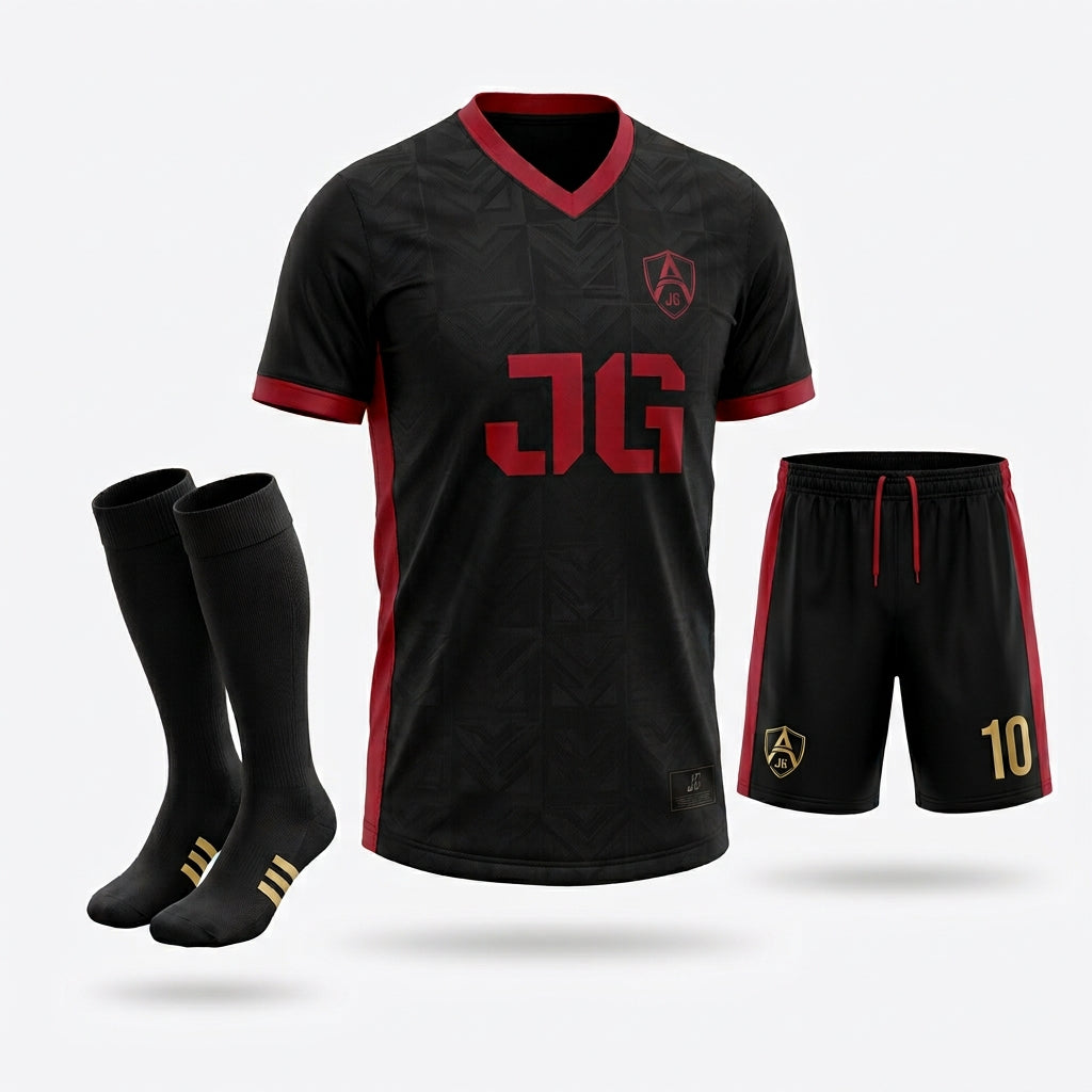 Jersey Gool "Shadow Strike" Official Kit – Matte Black & Crimson Performance Kit