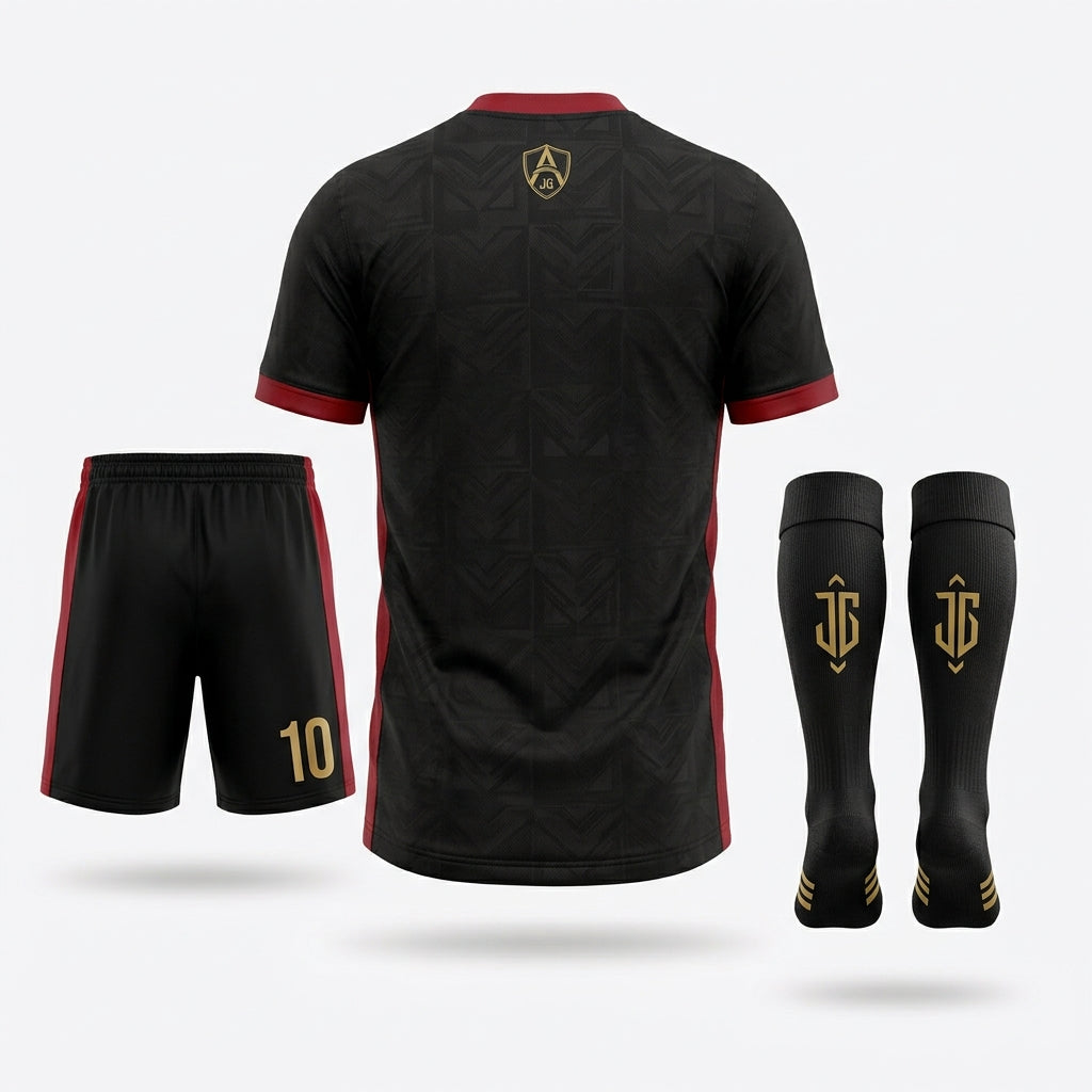 Jersey Gool "Shadow Strike" Official Kit – Matte Black & Crimson Performance Kit