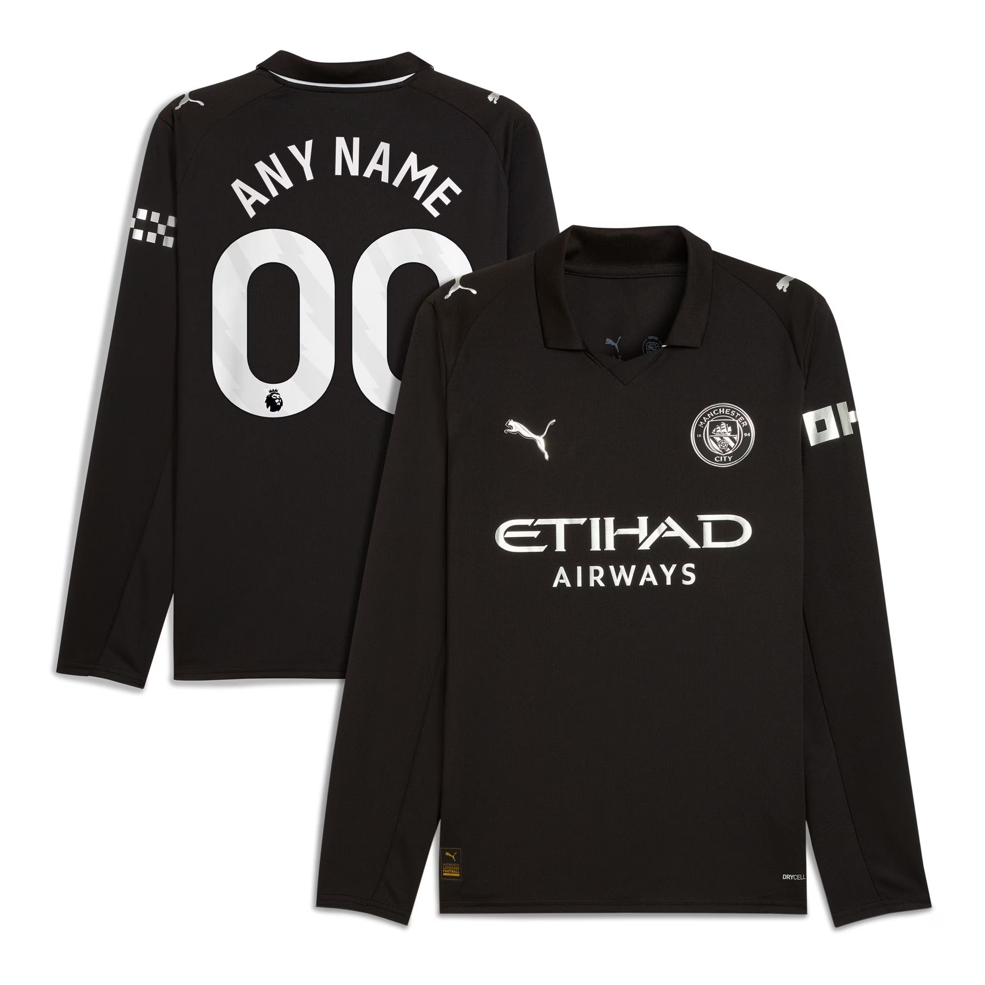 Manchester City 2025/26 Away Long Sleeve Custom Shirt - Black