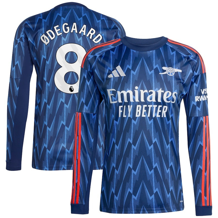 Martin Ødegaard Arsenal 2025/26 Away Long Sleeve Player Shirt - Blue