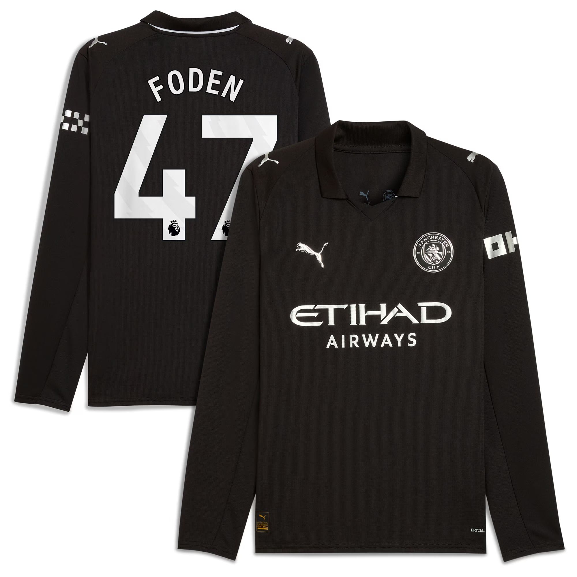 Phil Foden Manchester City Away 2025/26 Long Sleeve Player Shirt - Black