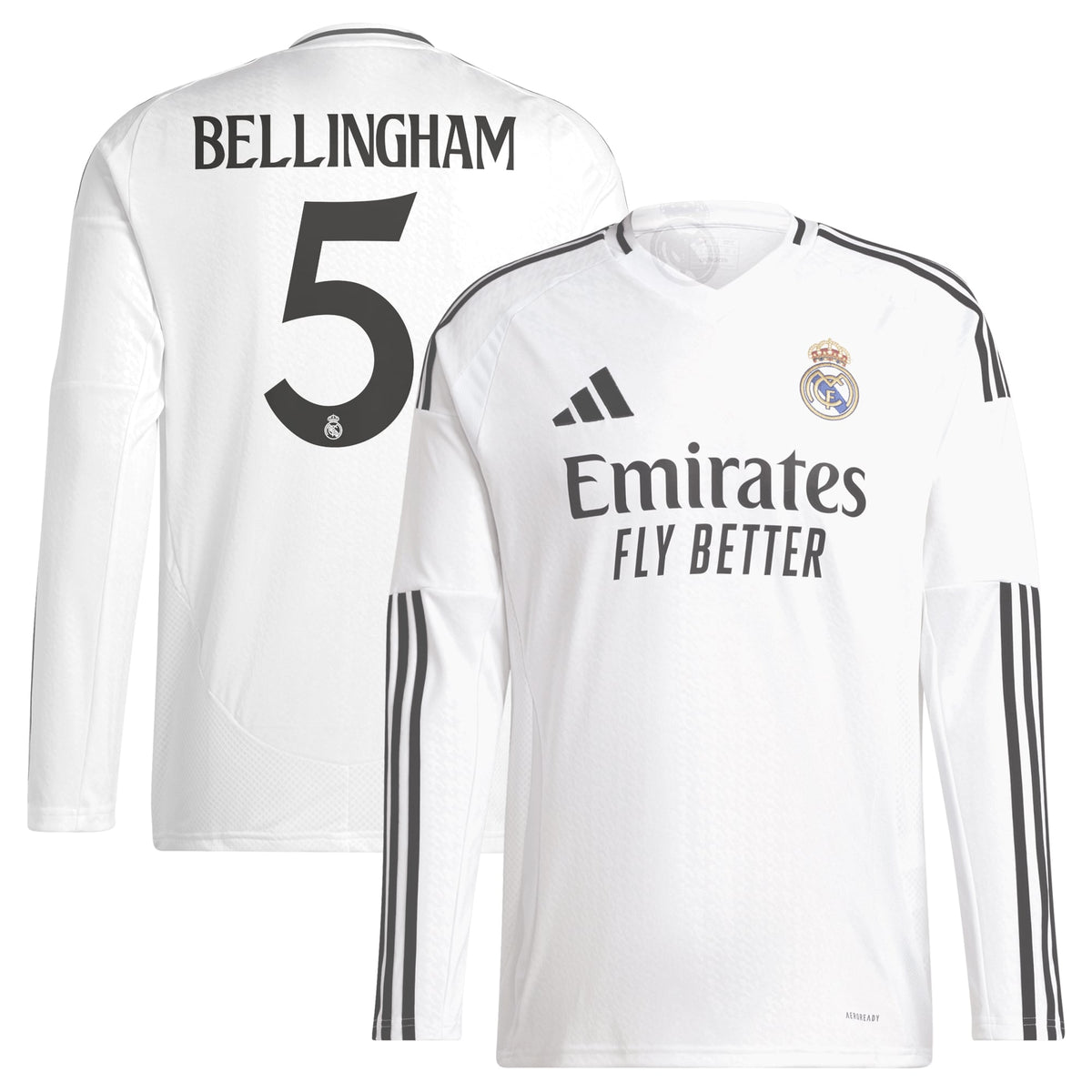 Real Madrid adidas 2024/25 Home Long Sleeve Jude Bellingham 5 Player Jersey - White