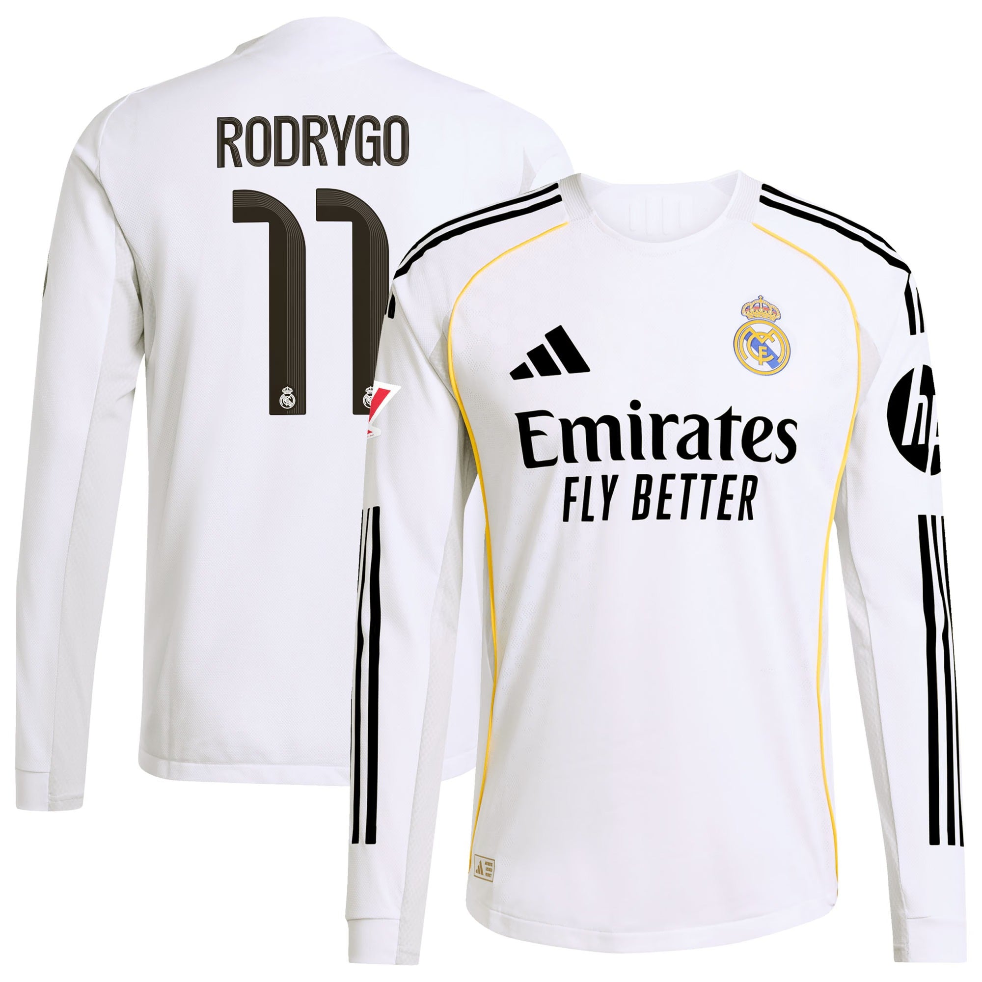 Rodrygo Real Madrid 2025/26 Home Long Sleeve Shirt - White