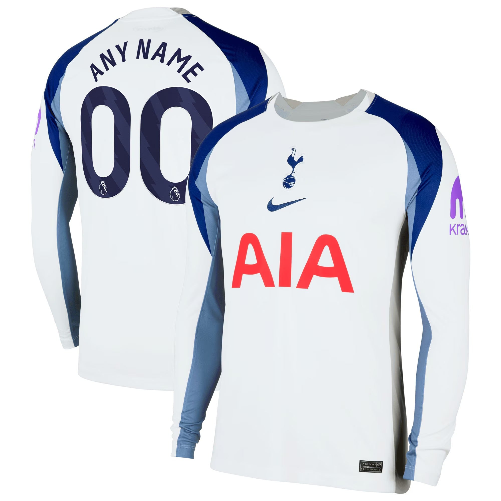 Tottenham Hotspur 2025/26 Home Long Sleeve Custom Shirt - White
