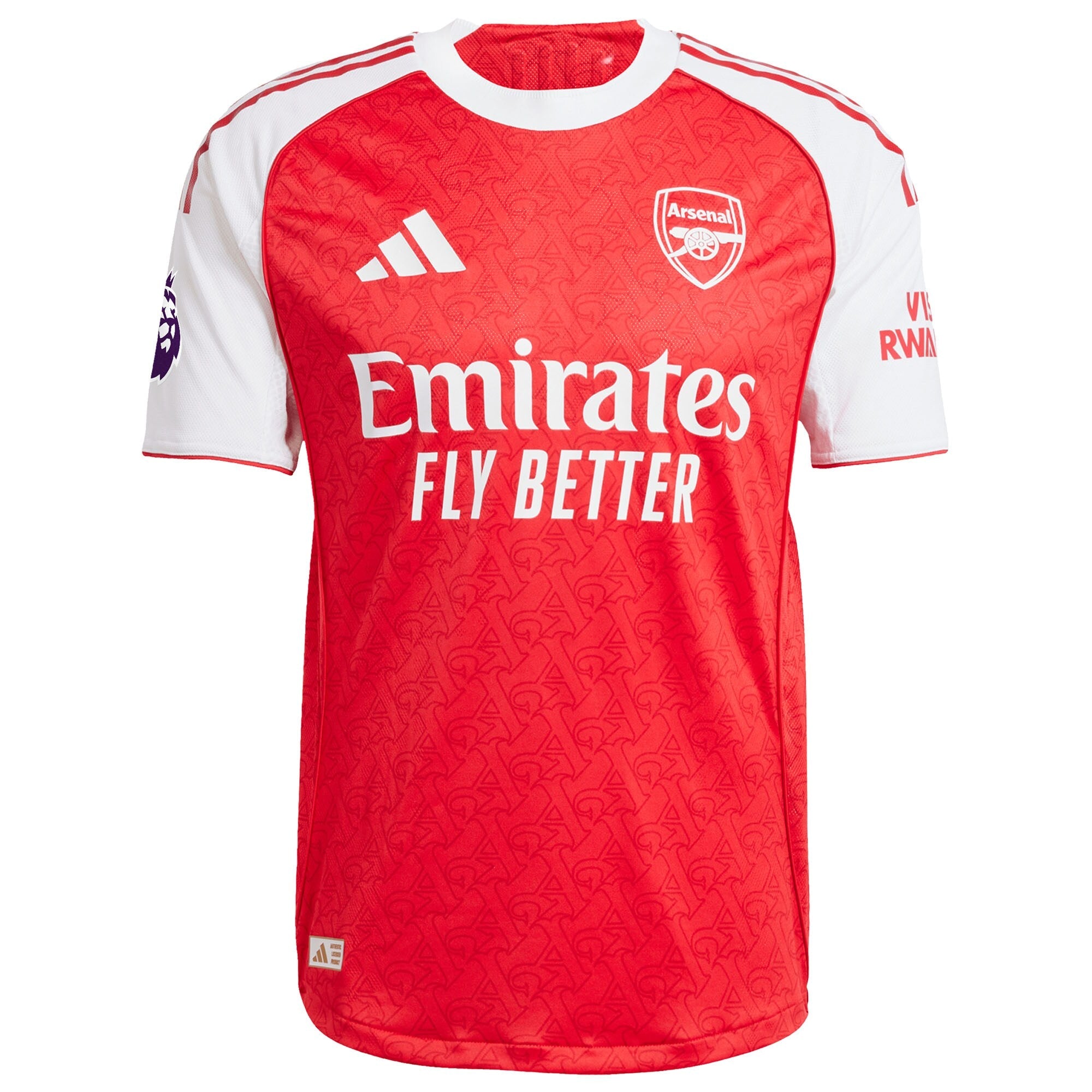 adidas Declan Rice Arsenal jersey 2025 red and white home soccer shirt with Emirates Fly Better logo