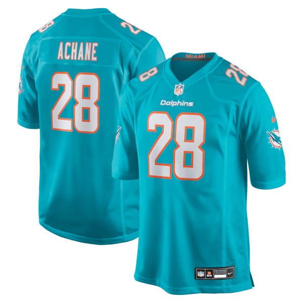 Custom De'Von Achane Miami Dolphins Game Jersey Aqua