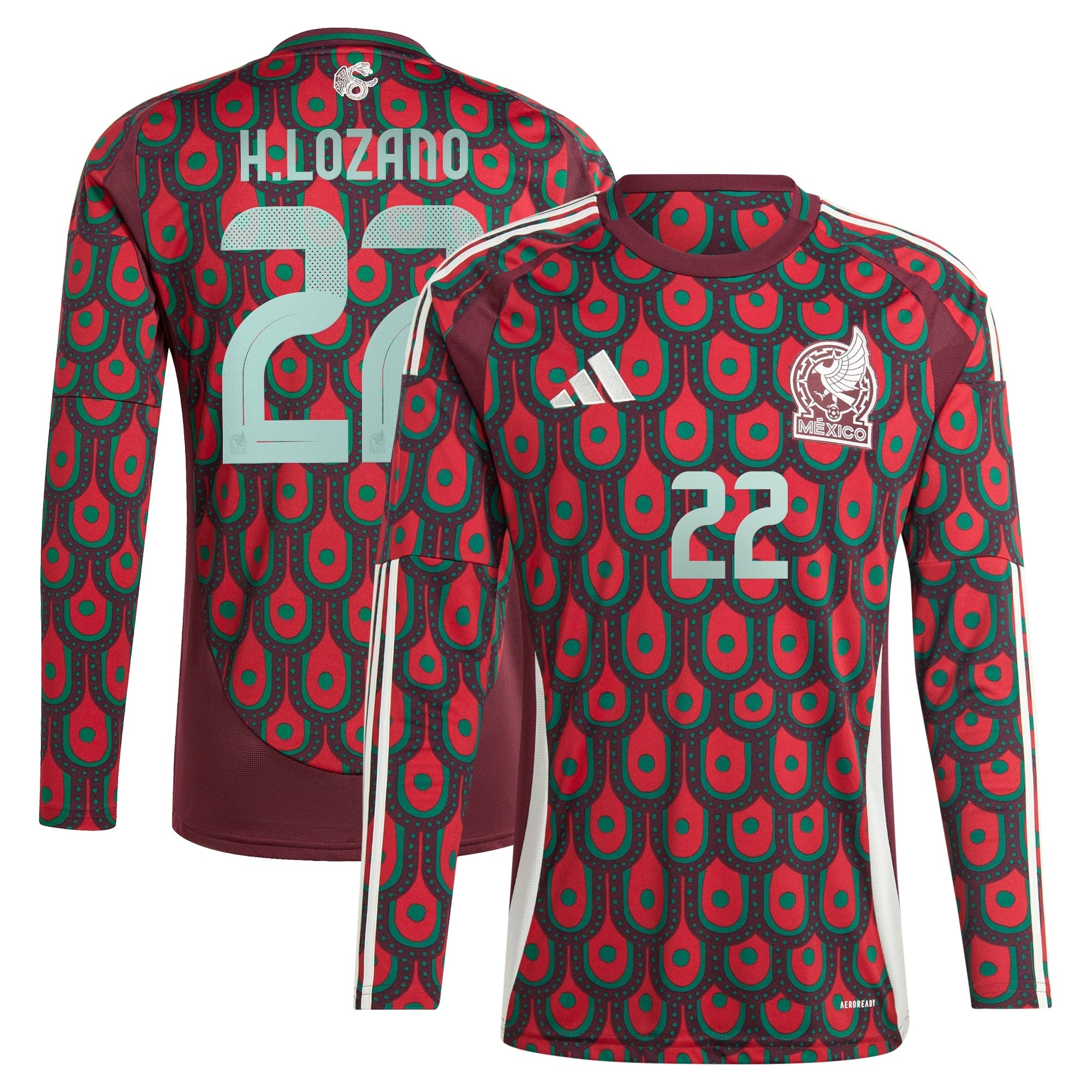 Hirving Lozano Mexico National Team adidas 2024 Home Player Long Sleeve Jersey - Burgundy