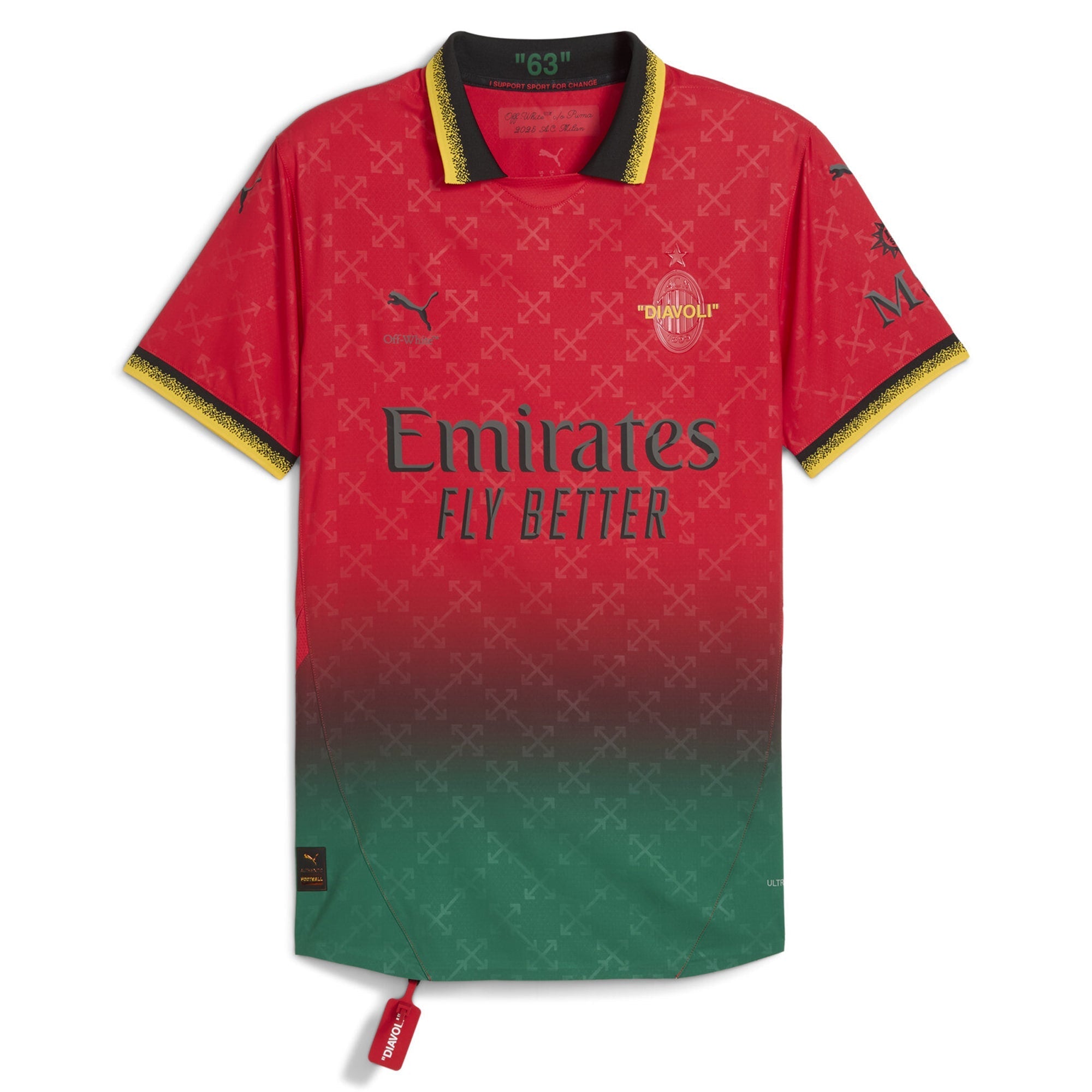 Puma AC Milan Off-White Jersey 2024 with red and green gradient and Emirates Fly Better logo